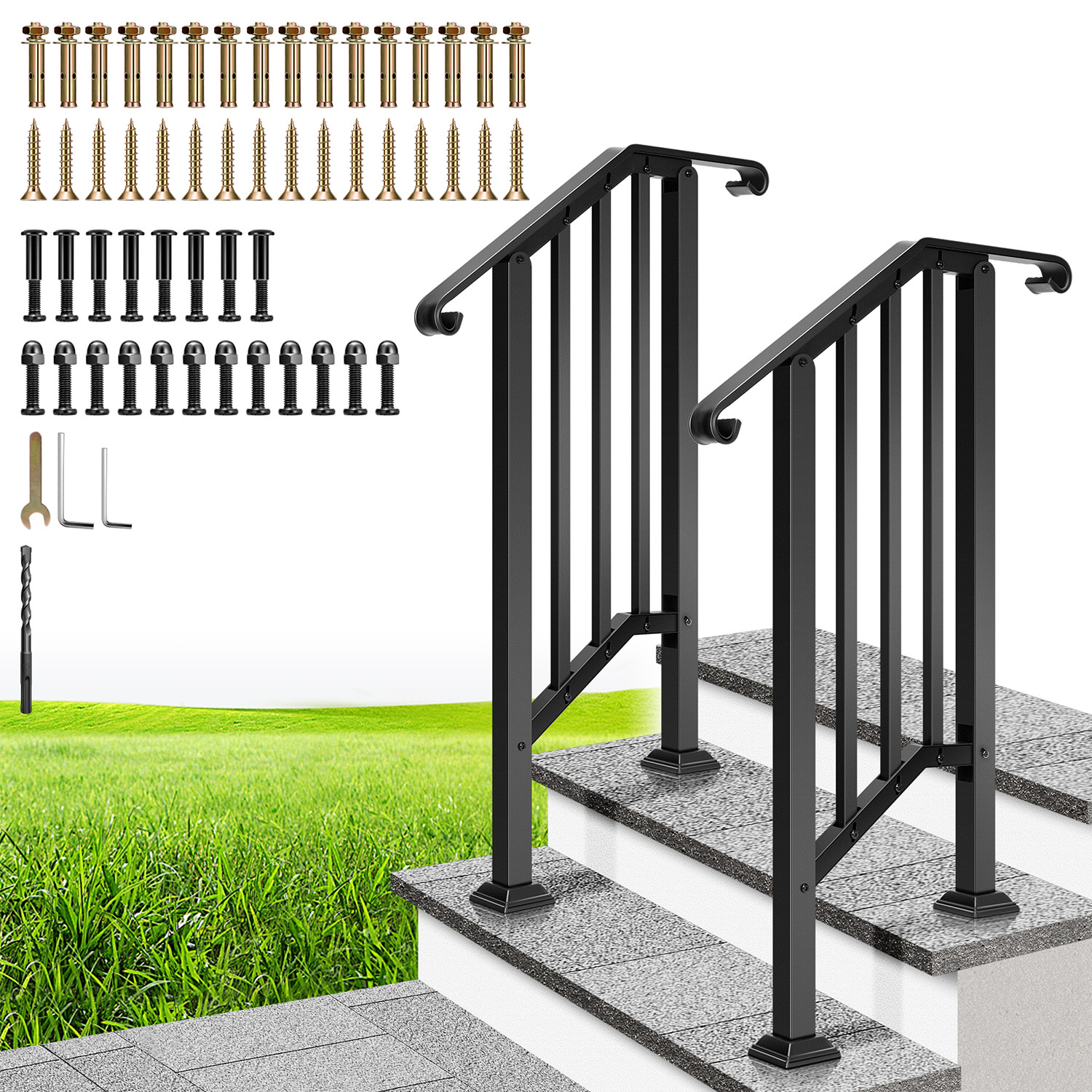2Pack 2 Step Hand Rails Outdoor Steps Galvanized Steel Stair Railing Kit Porch gallery