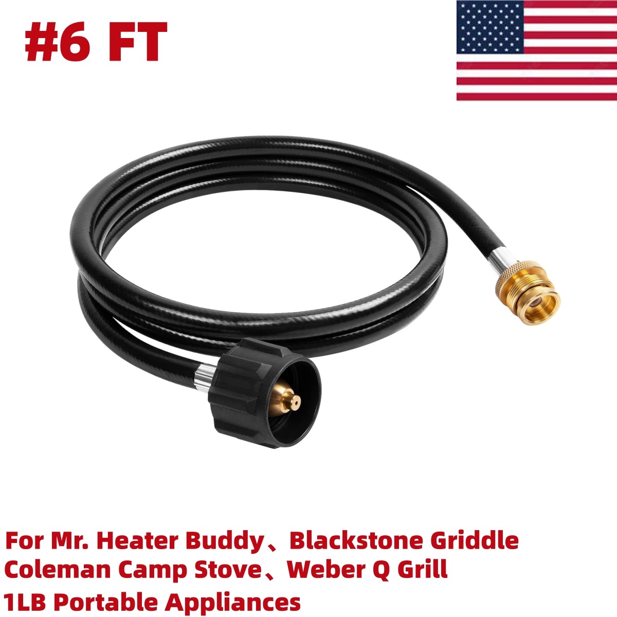 6FT Propane Tank Adapter Hose 1LB to 20LB Portable Camping Grill Stove gallery