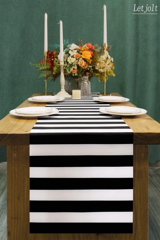 Black and White Striped Pattern Table Runner 12x72 Inches for Anniversary gallery