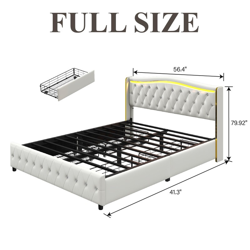 Bed Frame with upholstered headboard，4 Storage Drawers and Led,Charging station. gallery