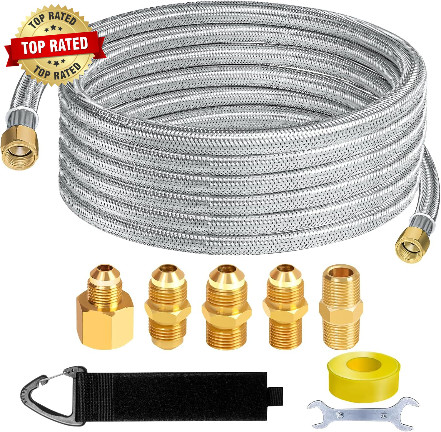 12FT Stainless High Pressure Braided Propane Hose Extension with Conversion Coup gallery
