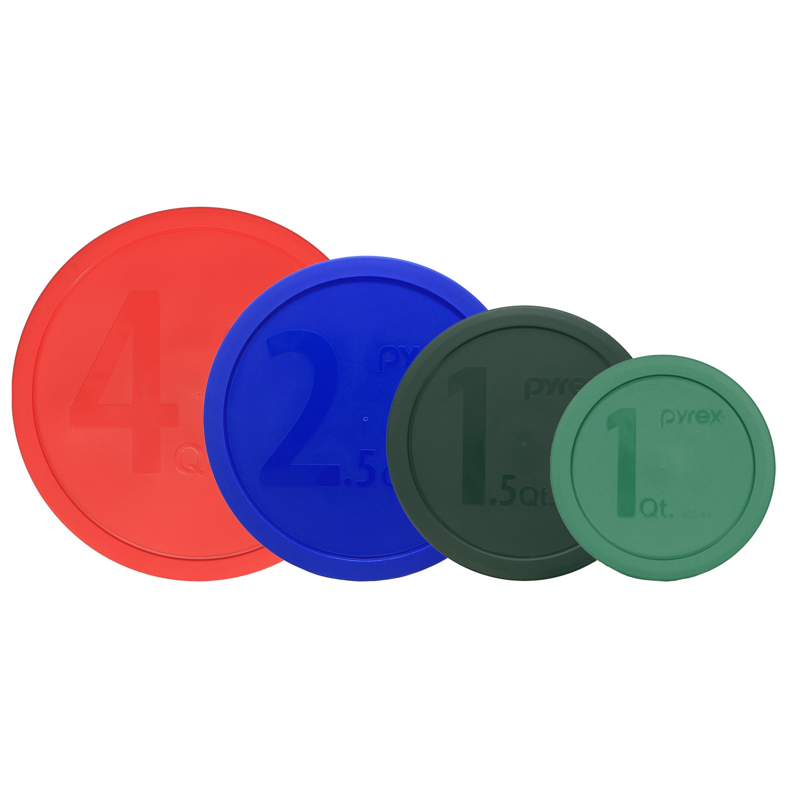 Pyrex 322-PC Green, 323-PC Thyme Green, 325-PC Cadet Blue, 326-PC Red Lids gallery