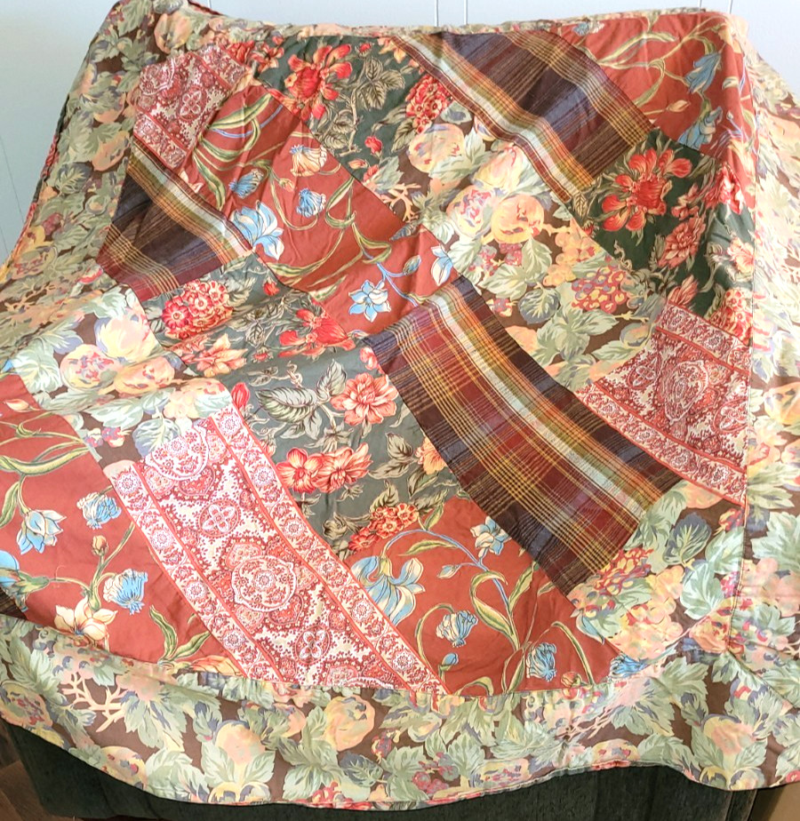 April Cornell Tablecloth Patchwork Floral Reversible Plaid 54x52 Cotton gallery
