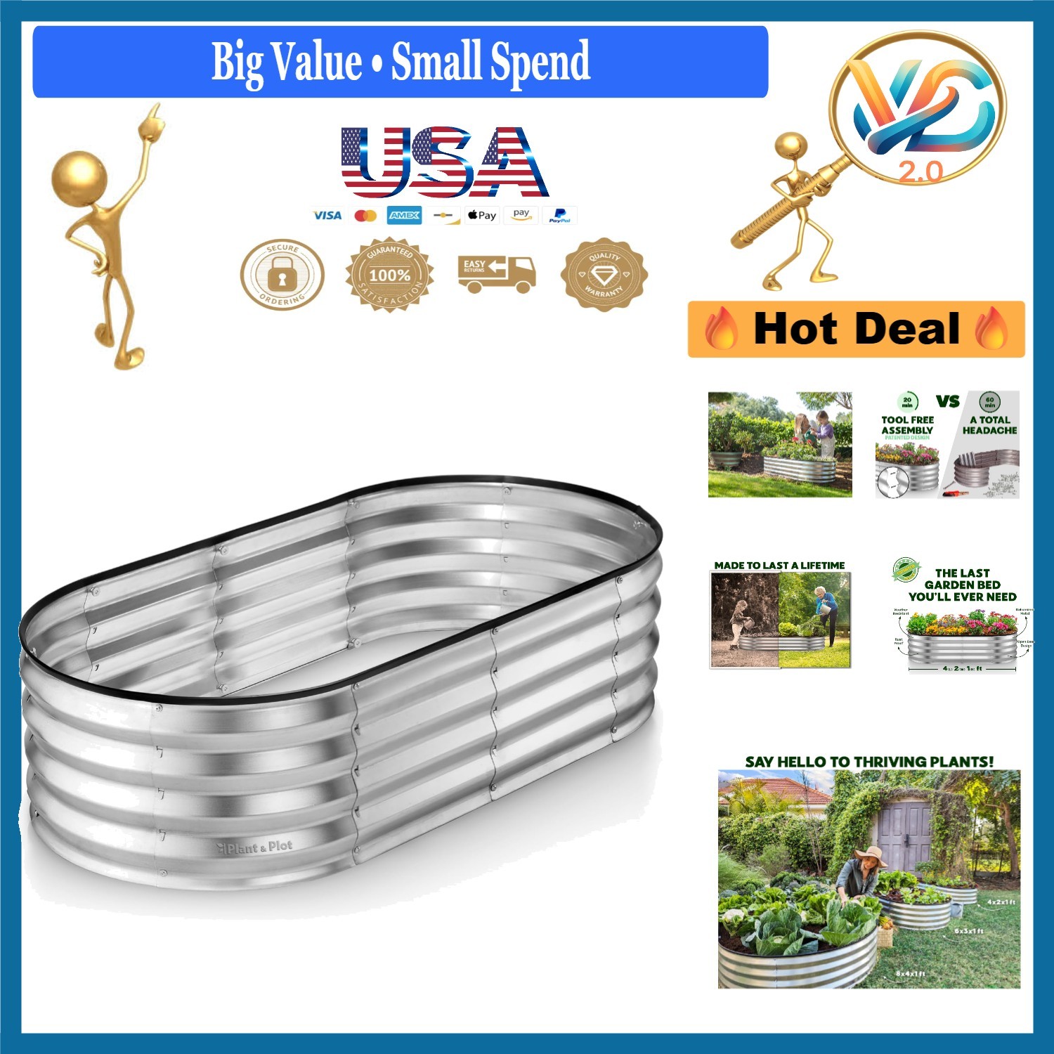 Galvanized Metal Garden Bed 4x2x1 ft Raised Planter with Tool-Free Assembly gallery