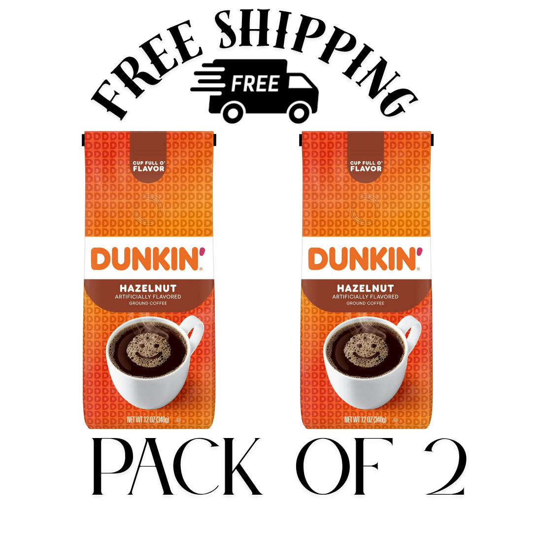 ( PACK OF 2) Dunkin' Hazelnut Flavored Ground Coffee, 12 oz gallery
