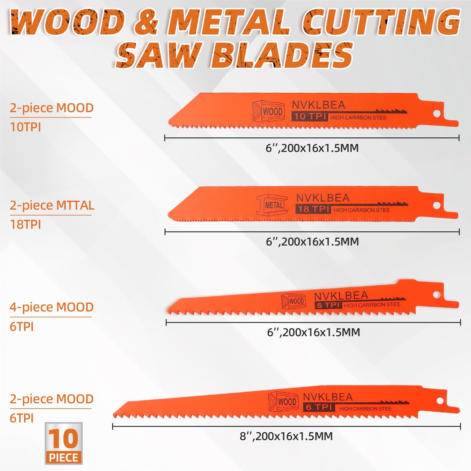 Reciprocating Saw Blades Set, 10 Pcs, Wood & Metal Cutting, 6-8 Inch, Premium gallery