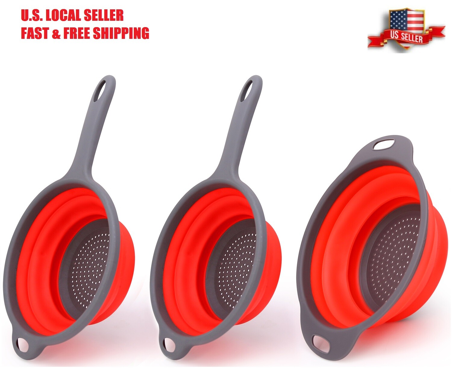 3pc Strainer Foldable Heat Resistant Collapsible Colander for Rinsing & Draining gallery