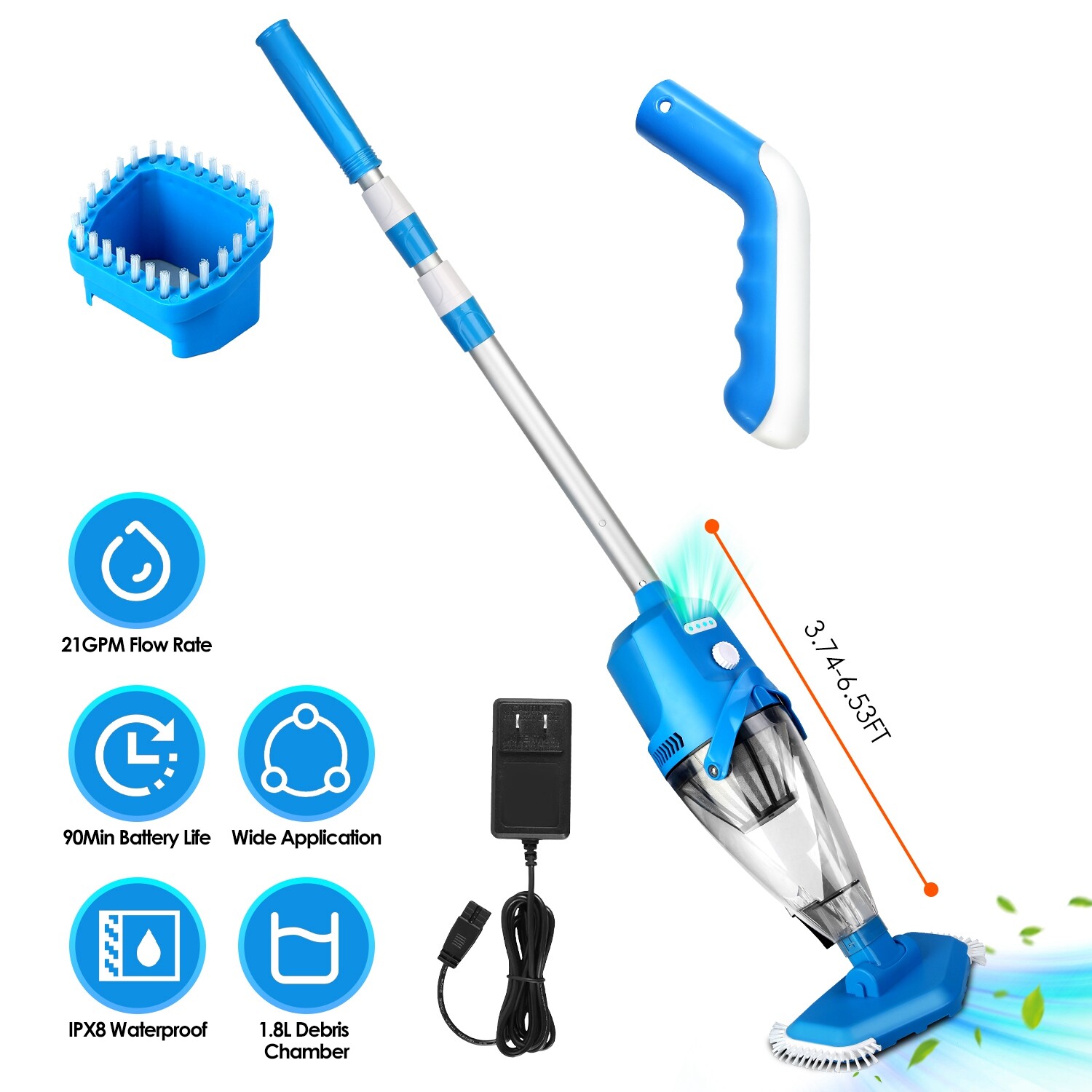 Cordless Pool Vacuum with Telescopic Pole Powerful Suction IPX8 Waterproof gallery