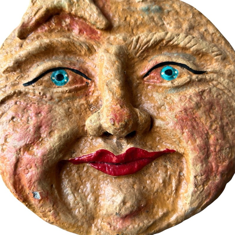 Vintage Celestial Sun Face Wall Hanging Plaque Chalk Ware Creepy Weird Funky gallery