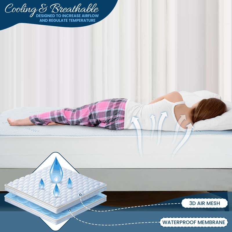 Cooling Mattress Protector Deep Pocket Waterproof Breathable Fitted Bed Cover gallery