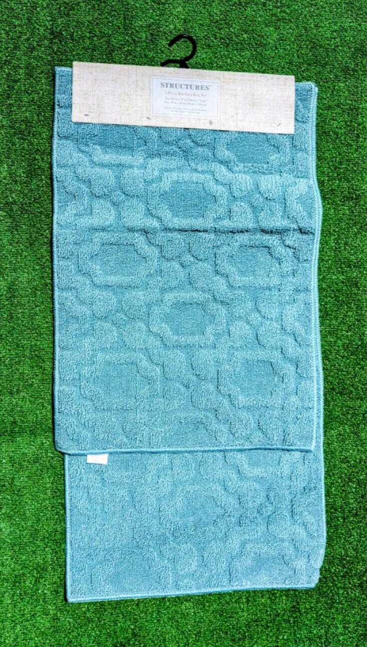 Structures 3-Pc Kitchen Olefin Sea Foam Pattern Anti-Slip Rug Carpet Set NWT gallery