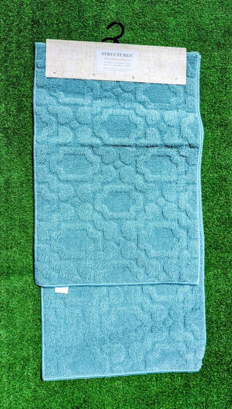 Structures 3-Pc Kitchen Olefin Sea Foam Pattern Anti-Slip Rug Carpet Set NWT gallery