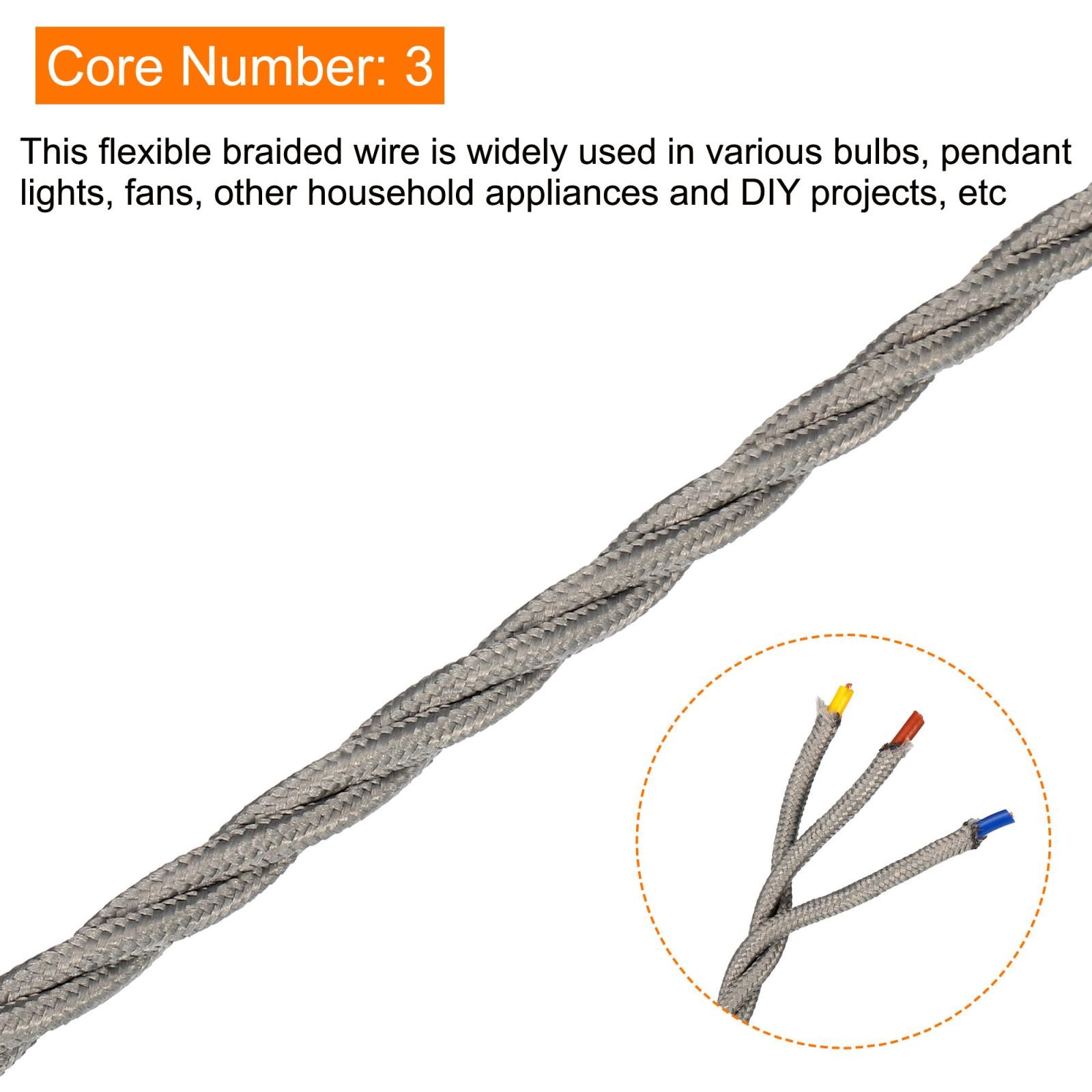 Twisted Cloth Covered Wire 3 Core 18AWG 5m/16.4ft,Electrical Cable,Grey gallery