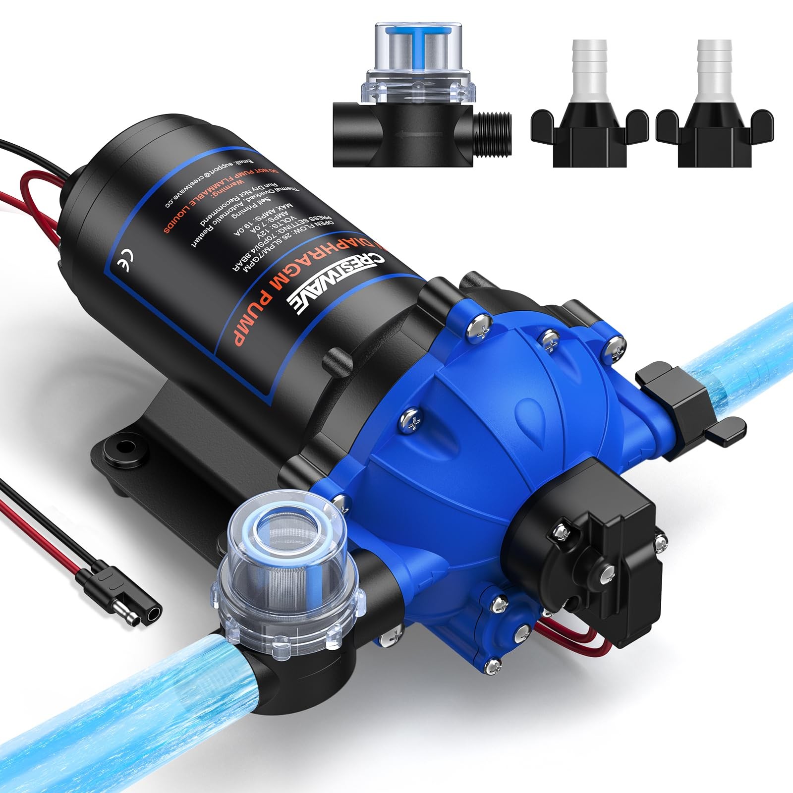 12V DC RV Water Pump, 7GPM 70PSI, Upgraded Five Chamber Self-Priming Diaphrag... gallery