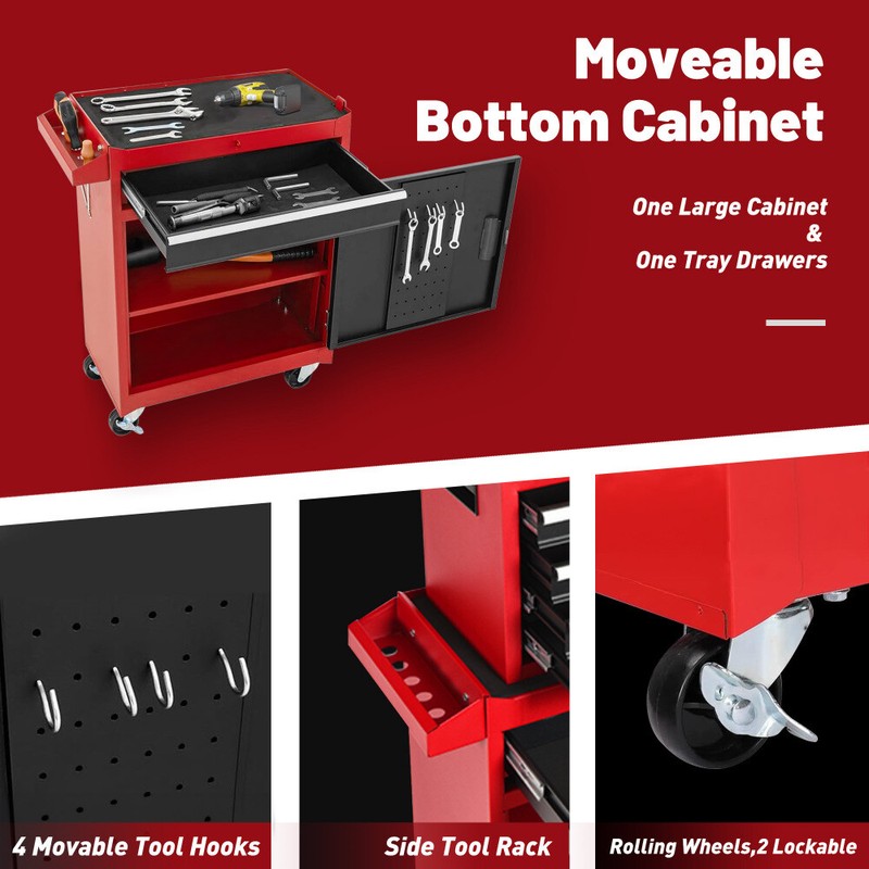 5 Drawers Rolling Tool Chest with Lockable Wheels Detachable Top 2 in 1 Tool Box gallery
