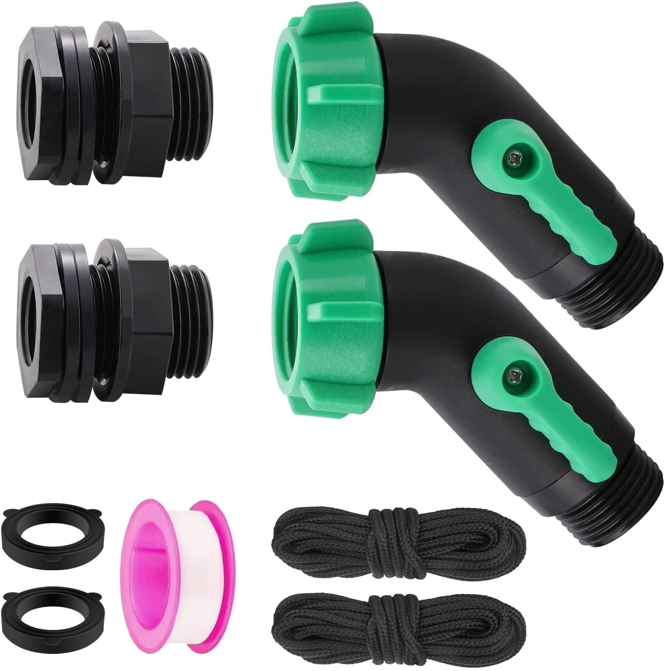 2 Pack Rain Barrel Spigot Kit 3/4" GHT Water Hose Shut Off Valve 45° Flow gallery
