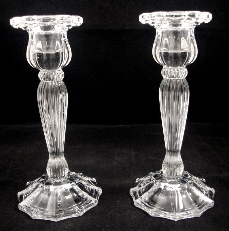 Clear Glass Dodecagon Column Candlesticks Taper Candle Holders 7" Elegant Decor gallery