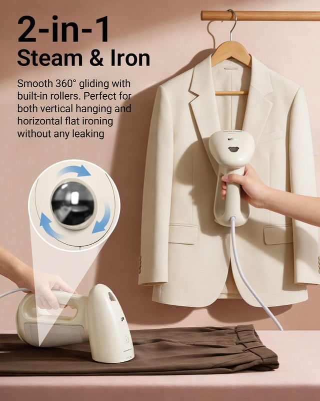 Bear Steamer for Clothes, Handheld Clothes Steamer,1300W Compact, Beige gallery