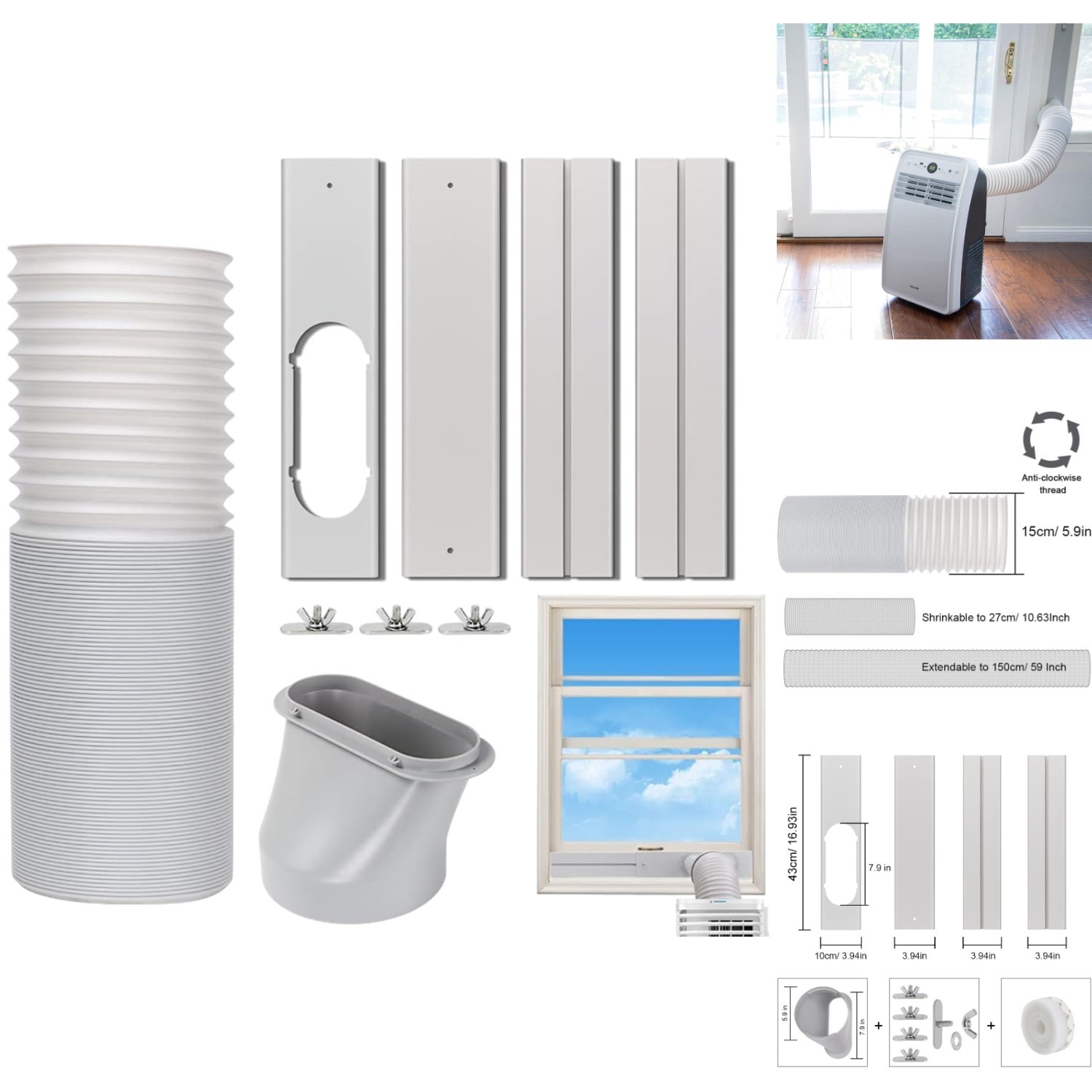 Portable A/C Window Vent Kit, Adjustable Seal, 5.9 Inch Diameter, 59 Inch Hose gallery
