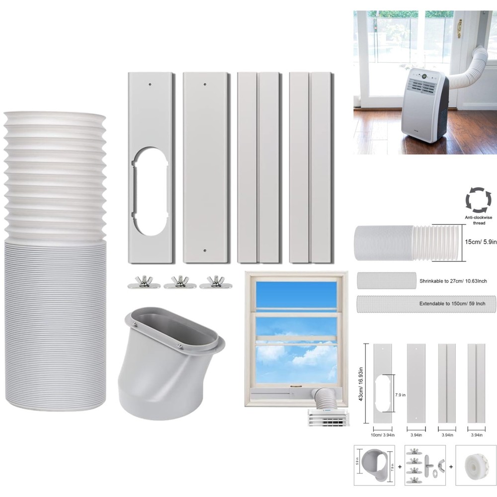 Portable A/C Window Vent Kit, Adjustable Seal, 5.9 Inch Diameter, 59 Inch Hose