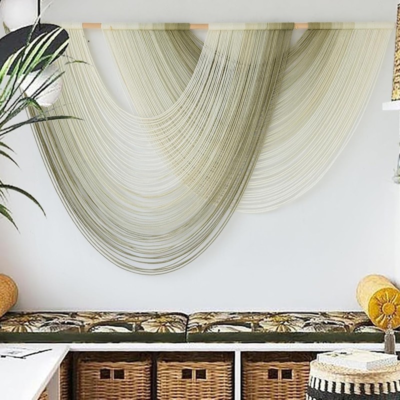 Stunning Handmade Macrame Wall Hanging - Moss Green Dip Dyed Ombre 57" W x 39" L gallery
