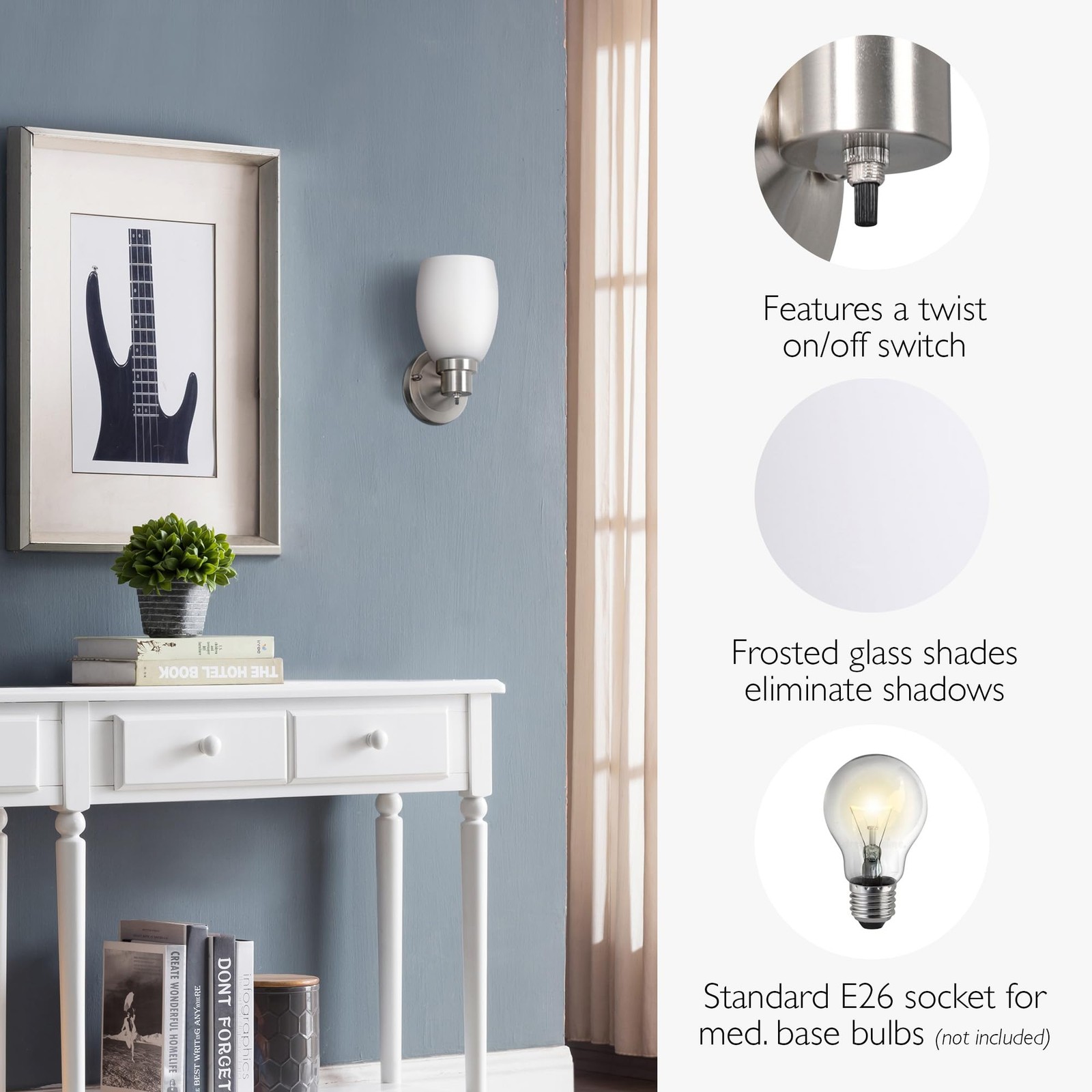 588814-SN Lydia Transitional 1-Light Indoor Wall Light Dimmable with a White Fro gallery