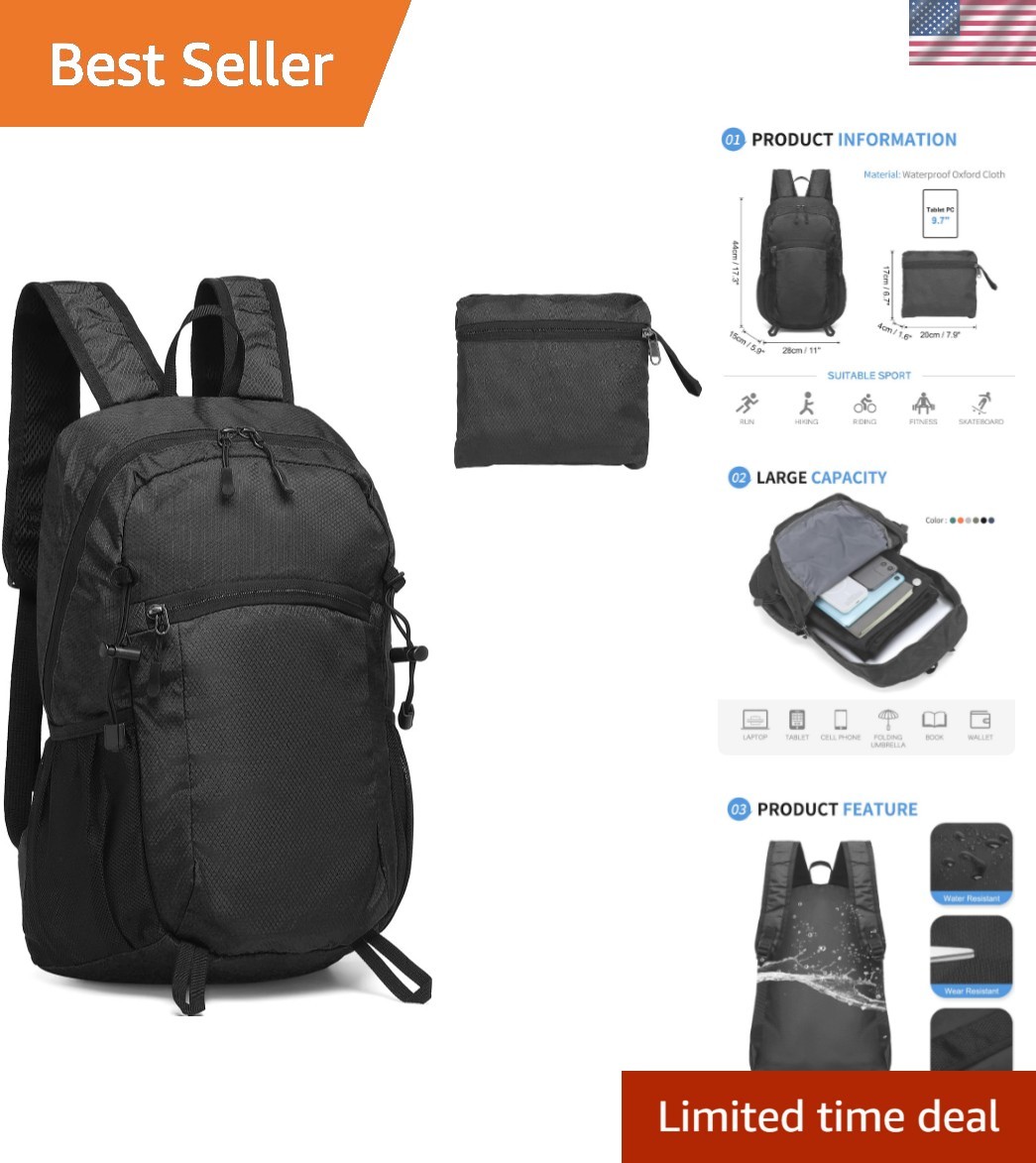 Hiking Daypack Packable, Camping Backpack Water Resistant Lightweight Polyest…