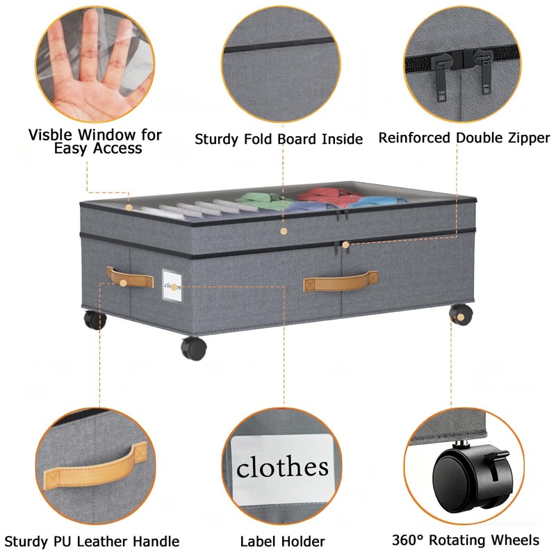 2 Pack Under Bed Storage with Wheels 65L XXL Large Under Bed Storage Containe... gallery