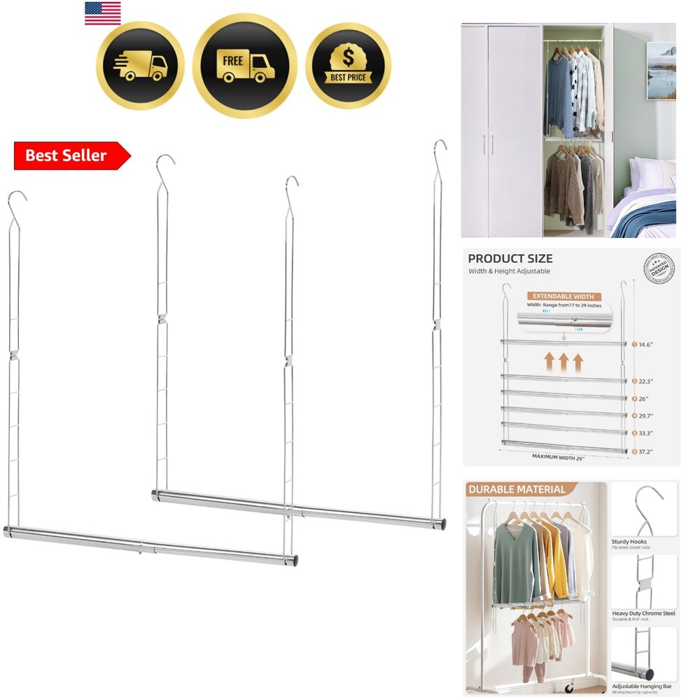 Hanging Closet Rod, Adjustable Width and Height Closet Hanging Organizer, Spa...