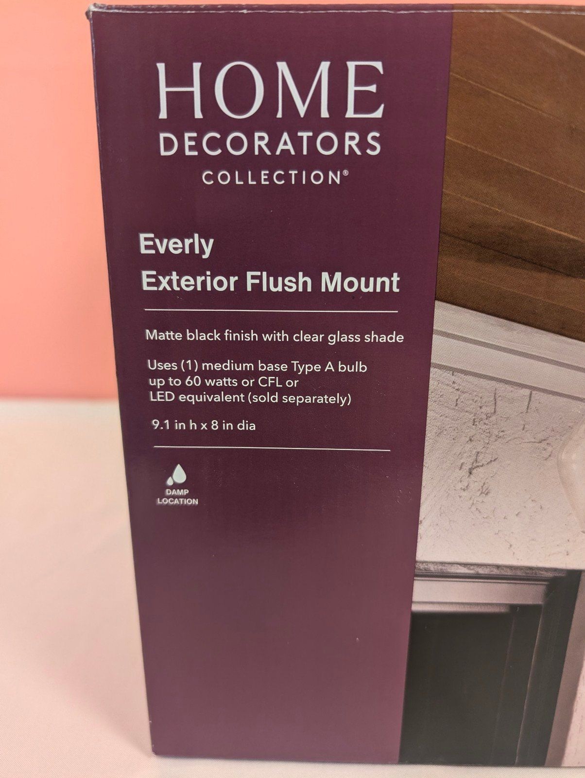 Home Decorators Everly Exterior Flush Mount Light Matte Black Clear Open Box gallery