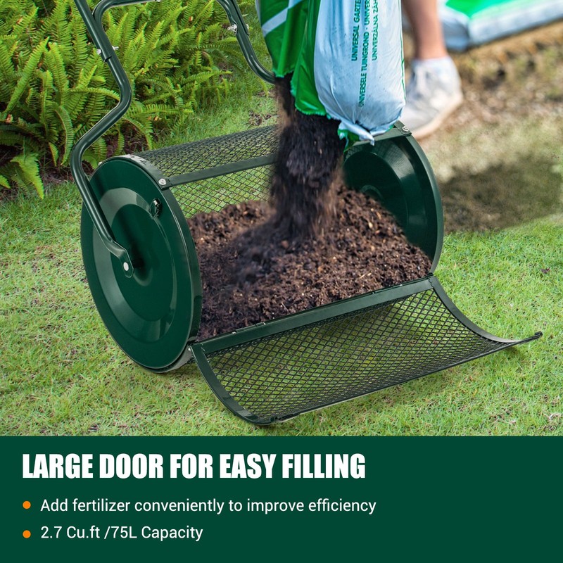 27" Compost Spreader Peat Moss Spreader Heavy Duty Garden Metal Mesh Roller gallery