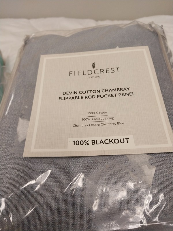 Fieldcrest Devin Cotton Chambray Blue S 100% Blackout Lining Panel 50in x 108in gallery