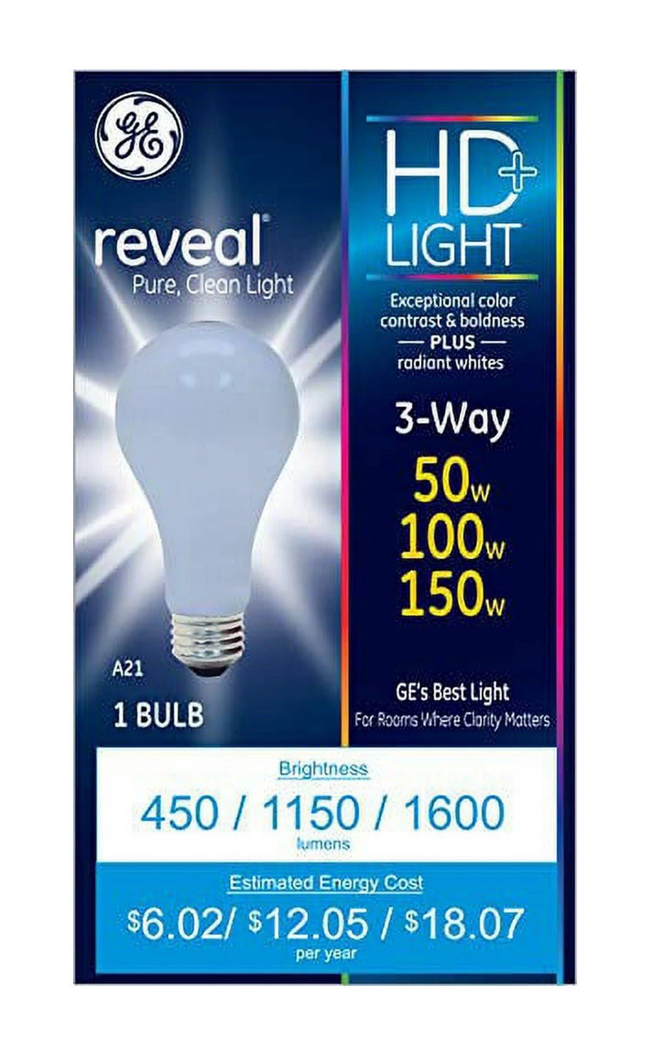 Older Style - GE Reveal - 3 Way Light Bulbs - A21 - 50 100 150 gallery