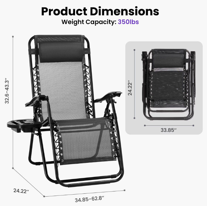CONCETTA 2 Pack Zero Gravity Lounge Chairs Foldable Black gallery