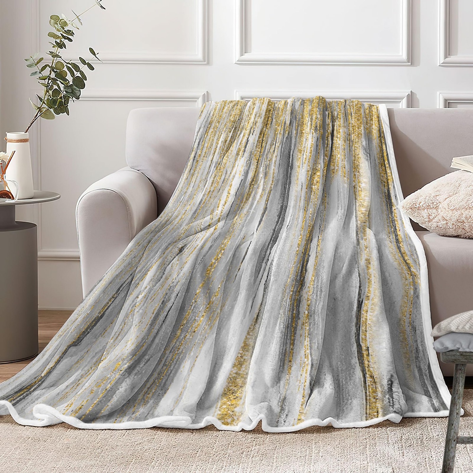 Gray Gold Throw Blanket Grey Abstract TextureSoft Fleece Blankets for Couch S... gallery