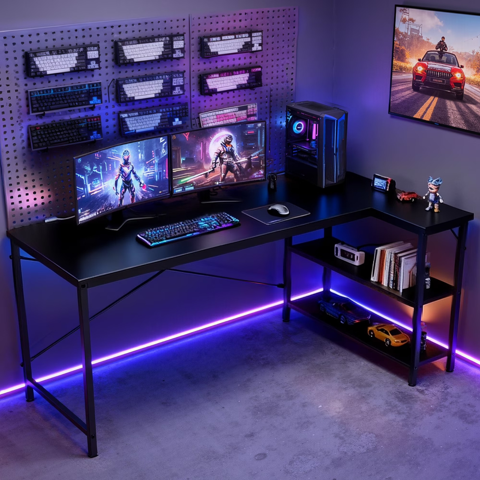 47" L-Shaped Computer Desk with Reversible Storage Shelves and PC Stand, Corner gallery