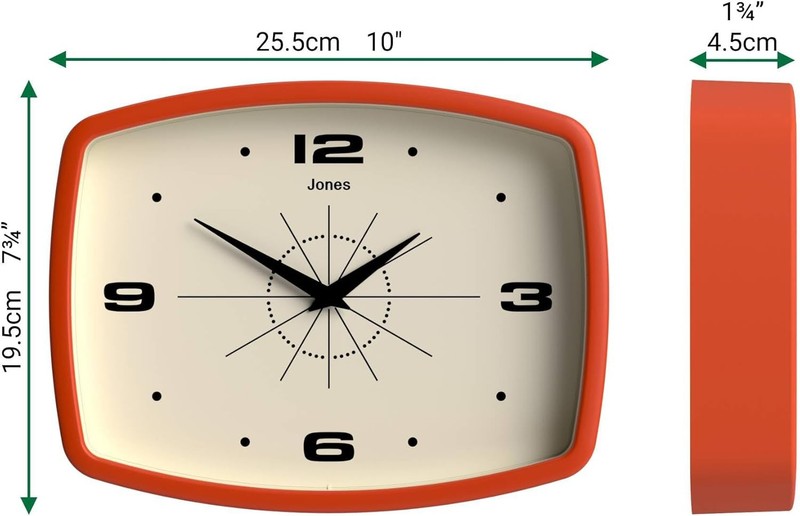 Movie Wall Clock | Rectangular Retro Clock | 10 inch | Orange | Cool gallery
