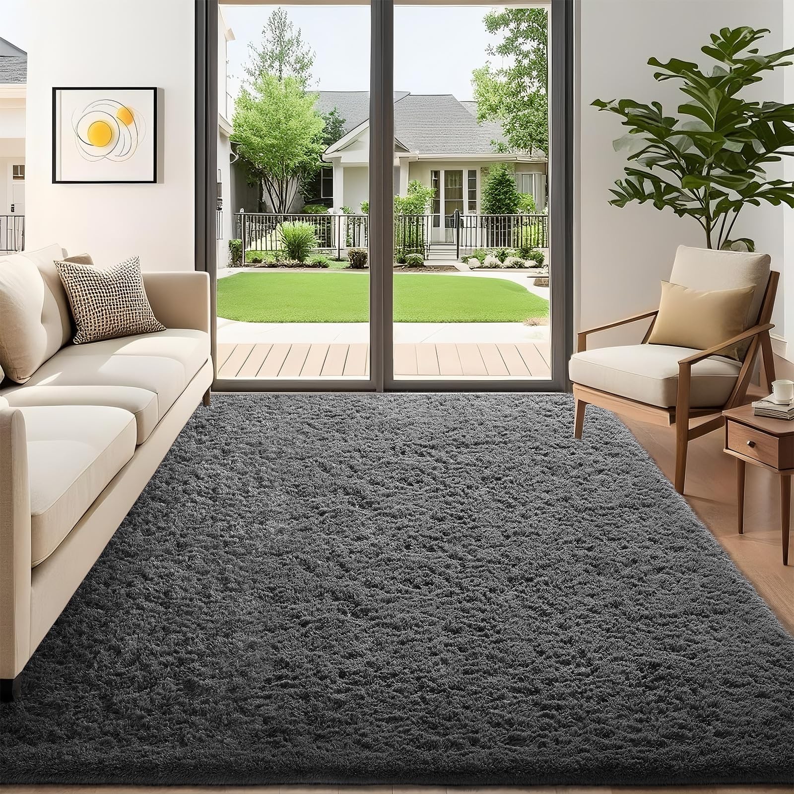 Area Rug 5x7 Fluffy Shag Grey Plush Soft Large Living Room Bedroom Ophanie Rugs gallery