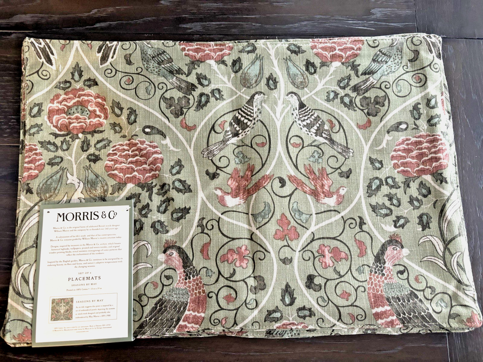 NEW MORRIS & CO PLACEMATS SEASONS BY MAY GREEN BROWN 13 x 19 100% COTTON gallery