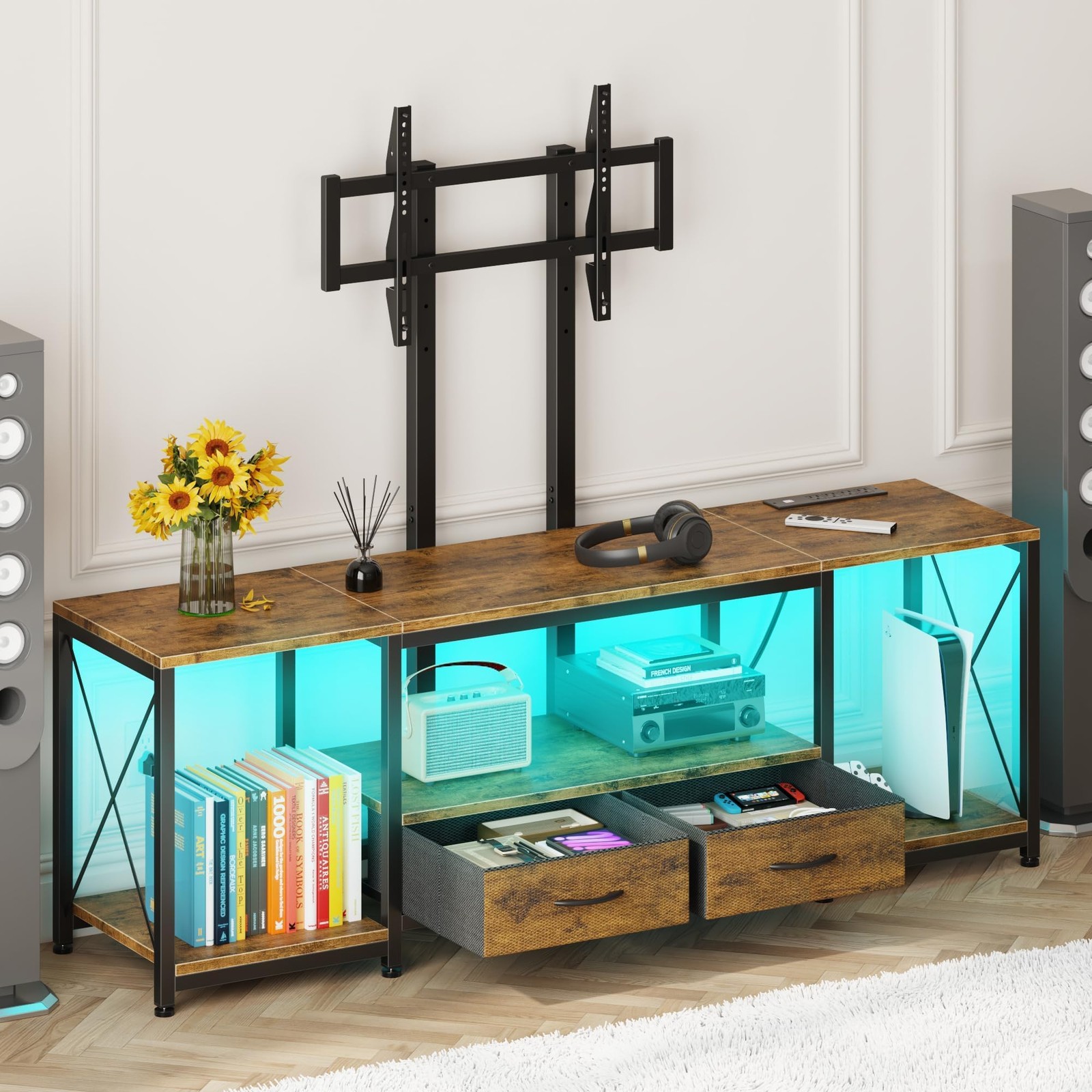 47 Inch LED TV Stand Mount Power Outlet Fabric Drawer VESA 600x400mm Console gallery