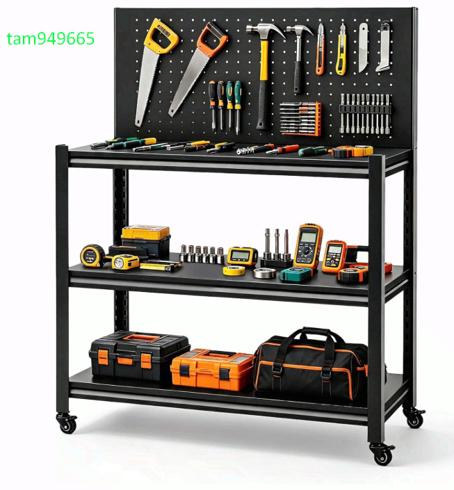 52" Rolling Work Table, Adjustable Height Workbench w/ Pegboard gallery