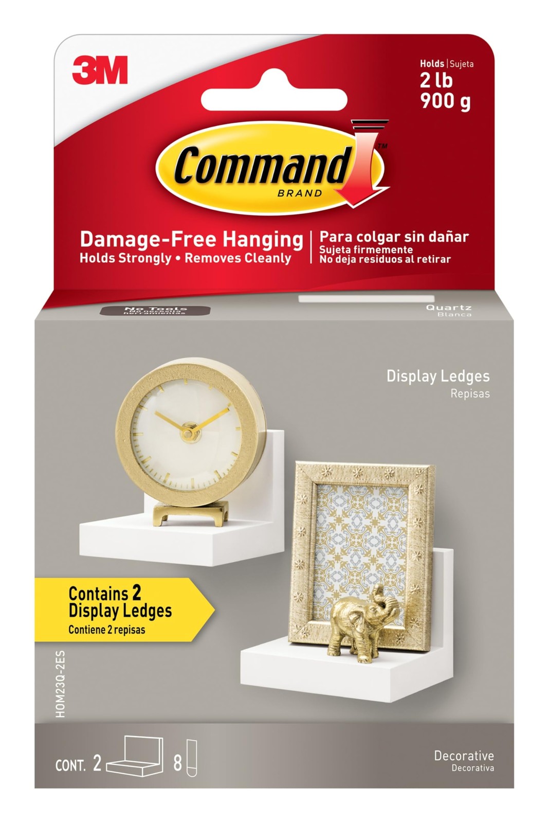 Command Display Ledges, Holds up to 2 lb, Quartz, 2 Ledges with 8 Medium Com... gallery