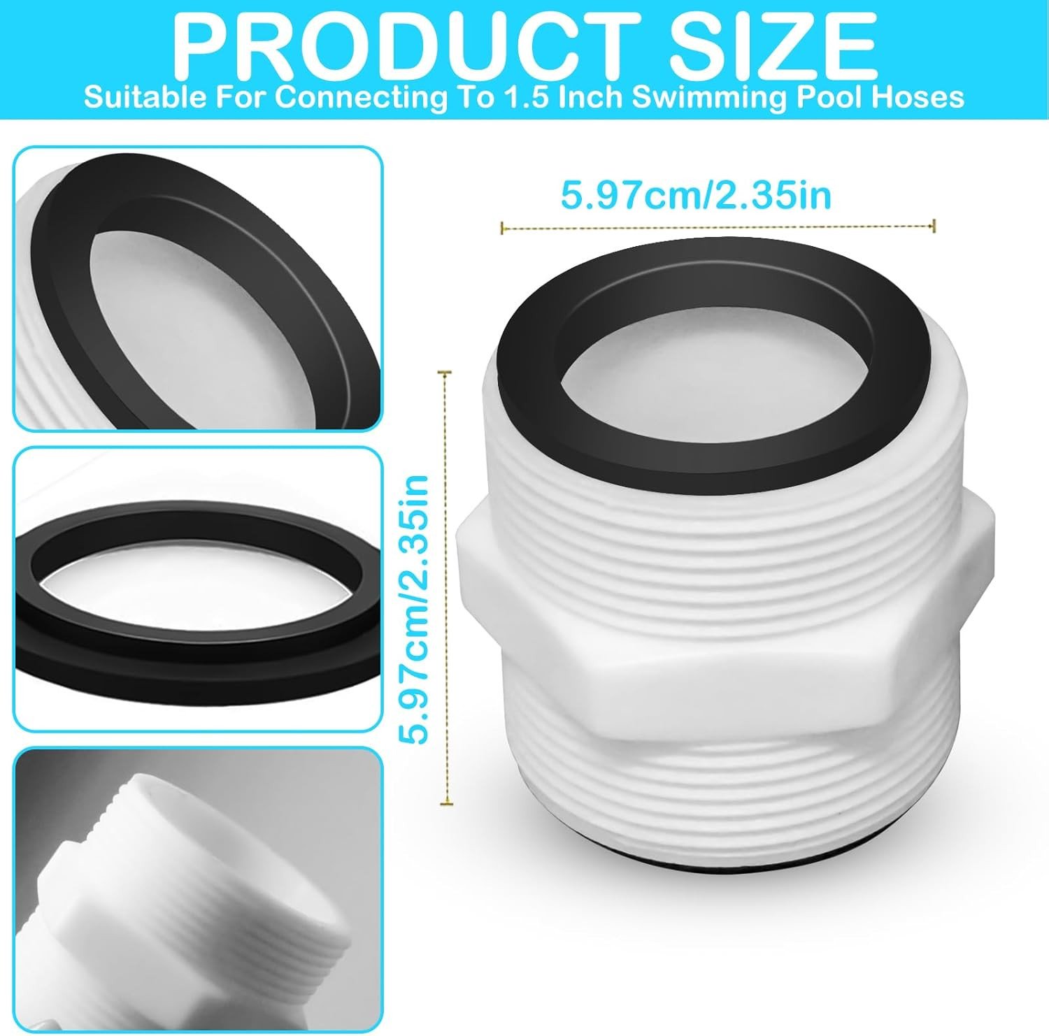 2Pcs 1.5’To 1.5’ Pool Hose Adapter, Pool Hose Connector Coupling above Ground Po gallery