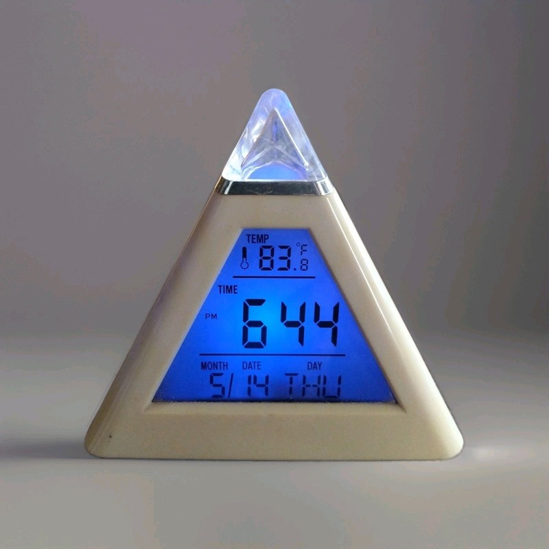Pyramid LED Clock Color Changing Back Ambient Night Light Alarm Temperature Date gallery