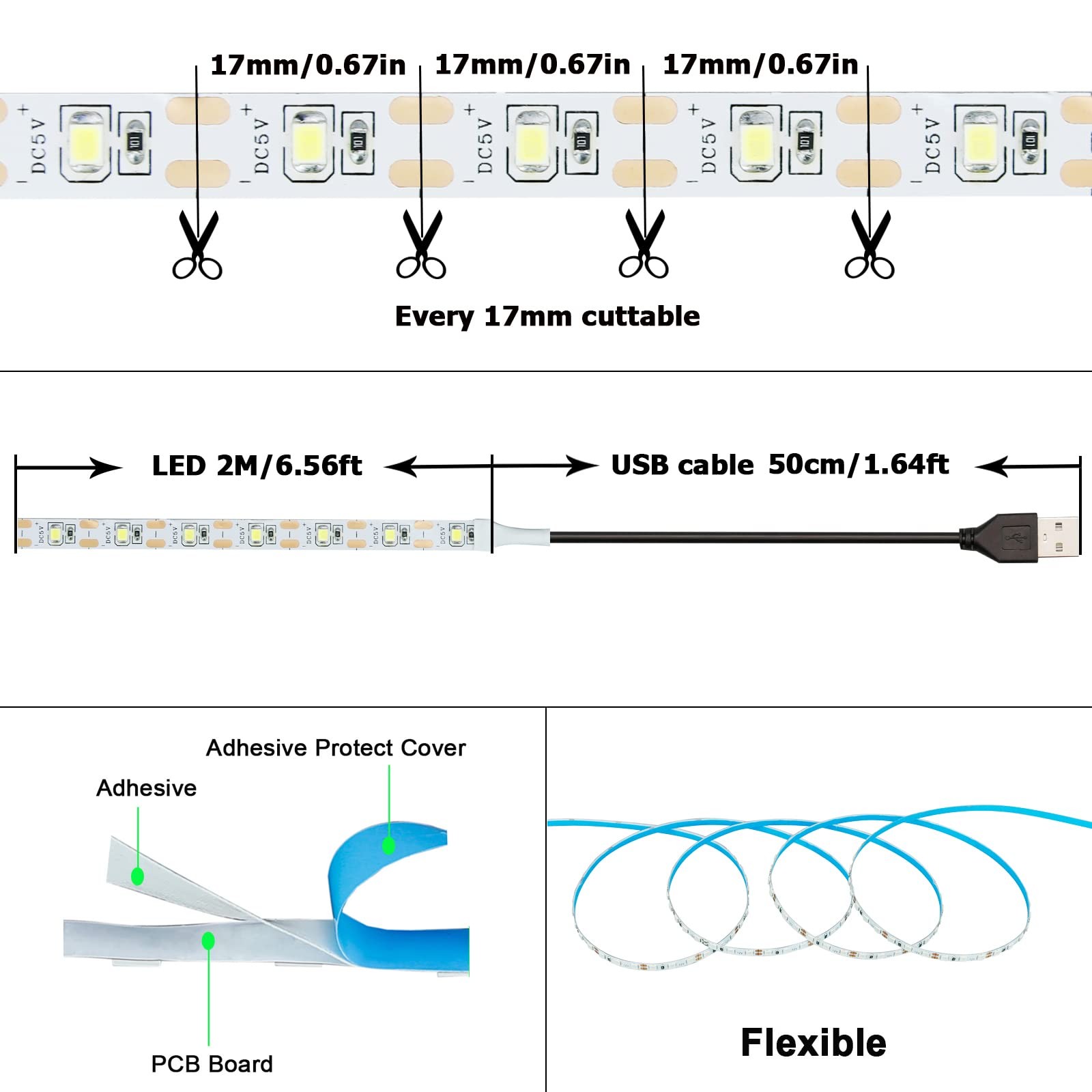USB LED Strip Light Warm White 3000K 5V USB Powered 13.12ft/4M 240LEDs Flexib. gallery