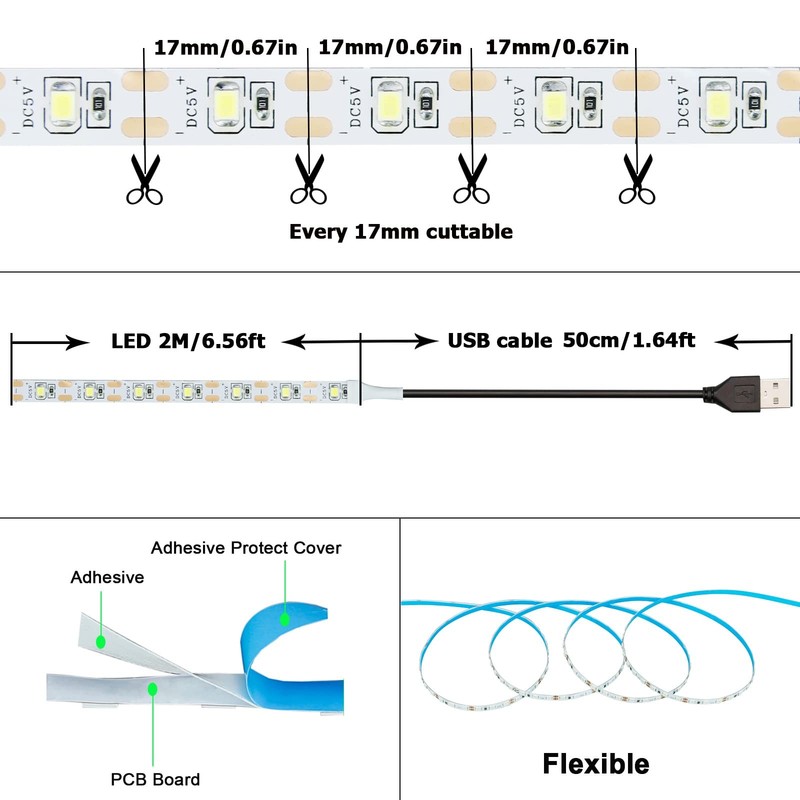 USB LED Strip Light Warm White 3000K 5V USB Powered 13.12ft/4M 240LEDs Flexib. gallery