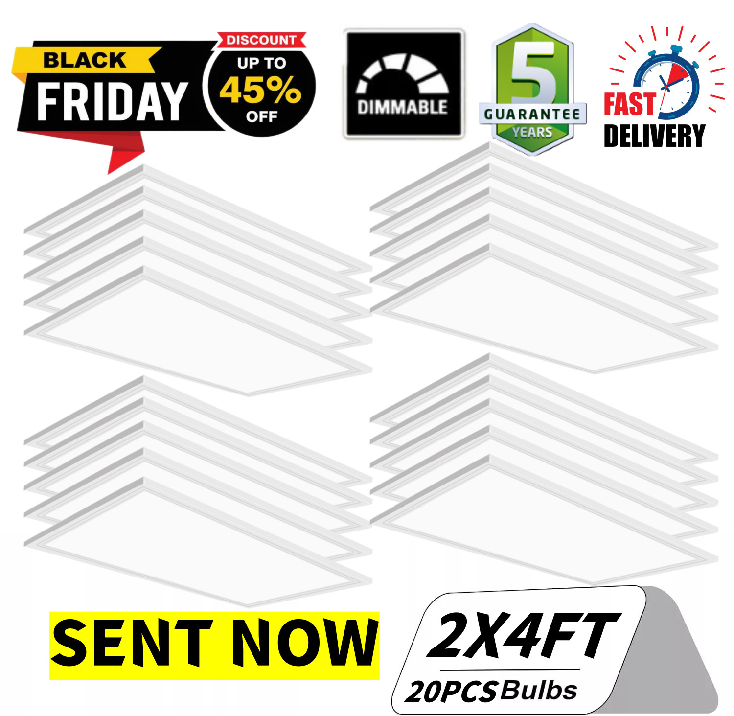 LED Panel Light 2x4FT 75 Watt 5000K Daylight White Dimmable AC 110V-277V 20 PACK gallery