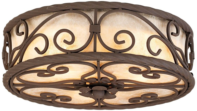 Natural Mica Rustic Ceiling Light Flush Mount Fixture 12" Dark Walnut Scroll gallery
