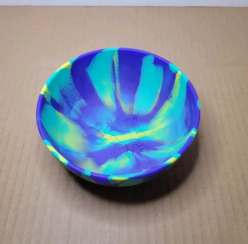 Magic Spoon 6" Purple / Teal / Yellow Silicone Cereal Bowl w/ Spoon! Bunny Print gallery