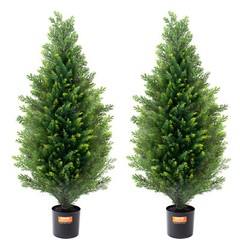VEVOR 2 Pack 3′ Artificial Cedar Topiary Tree Faux Plant UV Decor In/Outdoor